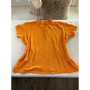 Woman Within Women's 1X Orange Ruffle Collar Polka Dot Short Sleeve Polo Top‎